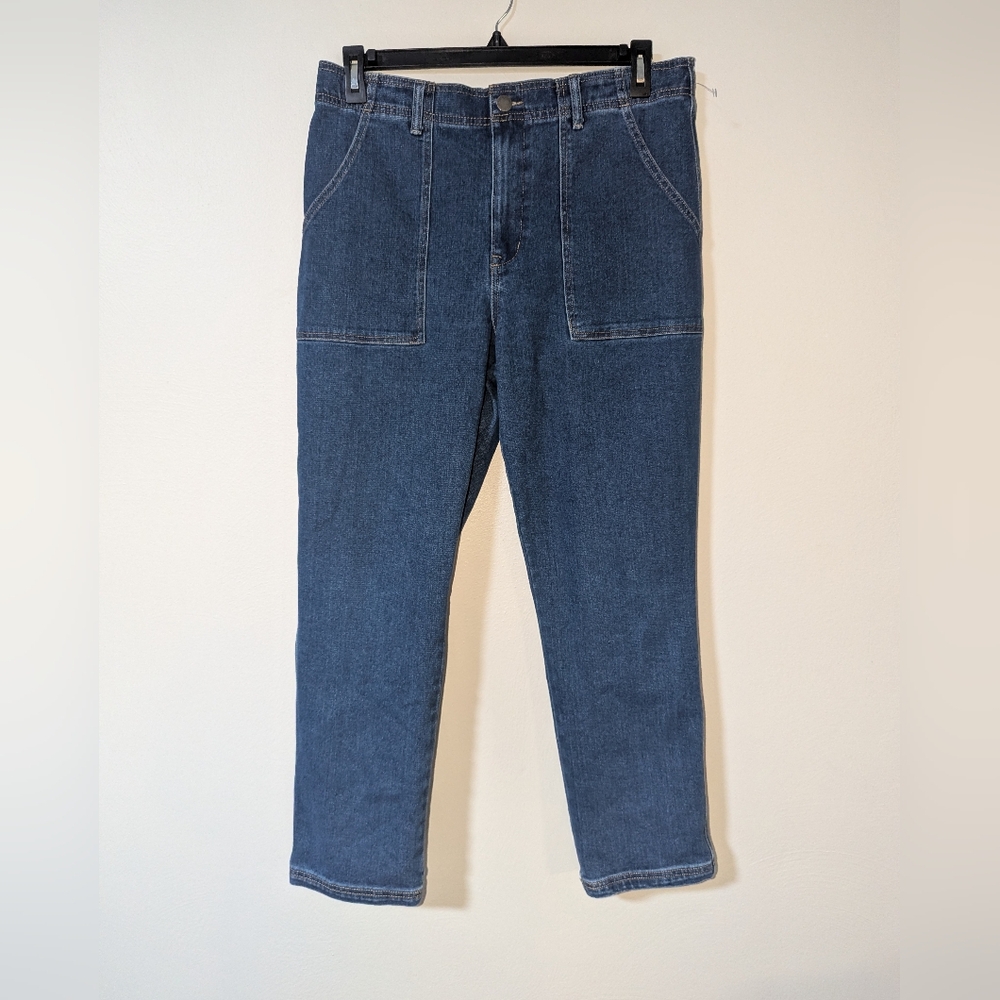 L Knox Rose Dark Wash Elastic Waist Straight Leg Jeans